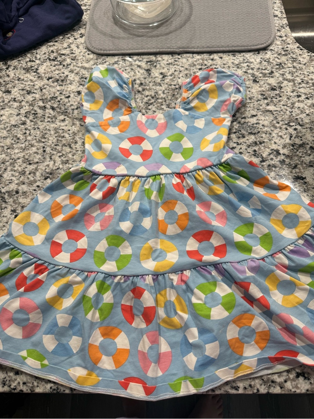 Monica & Andy Girls' Blue Dress with Multicolor Lifesaver Print